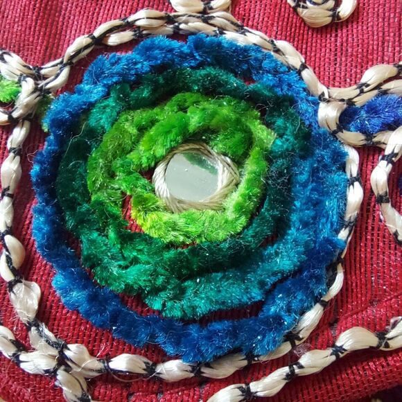 Embroidered Crewel Red Purse Envelope Clutch Crossbody Bag Boho Fiesta India - Picture 4 of 11